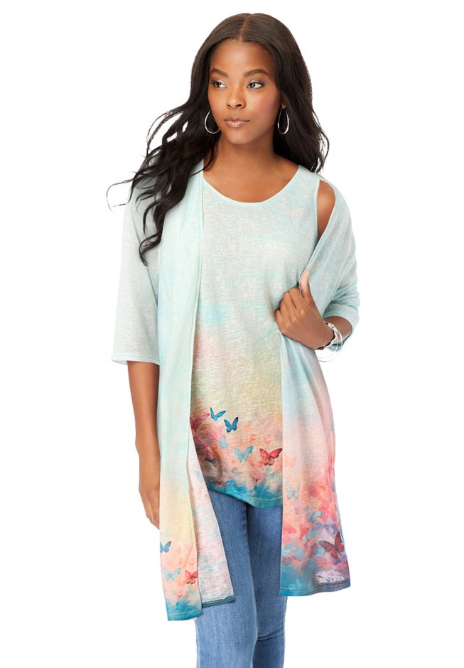 Printed Duster Cardigan & Tank Set image number 1