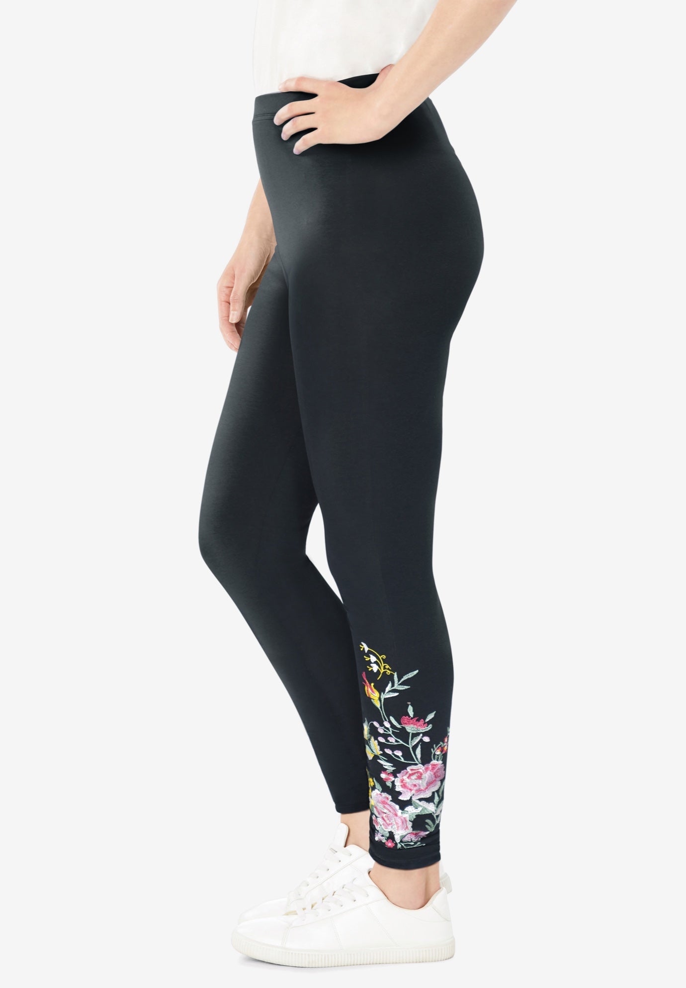 Stretch-Cotton Knit Pull-On Embroidered Leggings image number 3