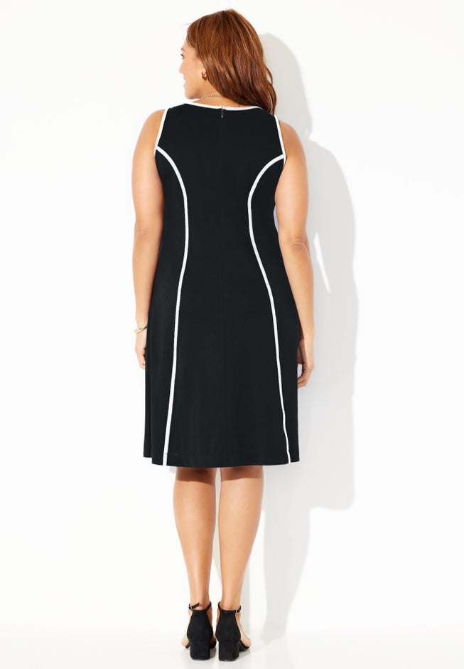 Catherines Fit & Flare Sleeveless Dress - 2X, Black White Catherines Fit & Flare Sleeveless Dress - 2X, Black White