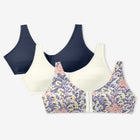 3-Pack Front-Close Cotton Wireless Bra image number null
