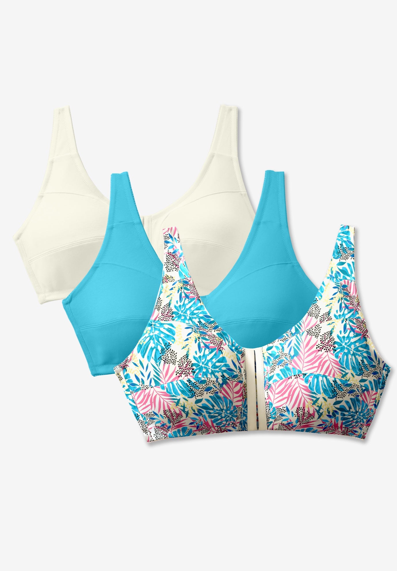 3-Pack Front-Close Cotton Wireless Bra image number 0