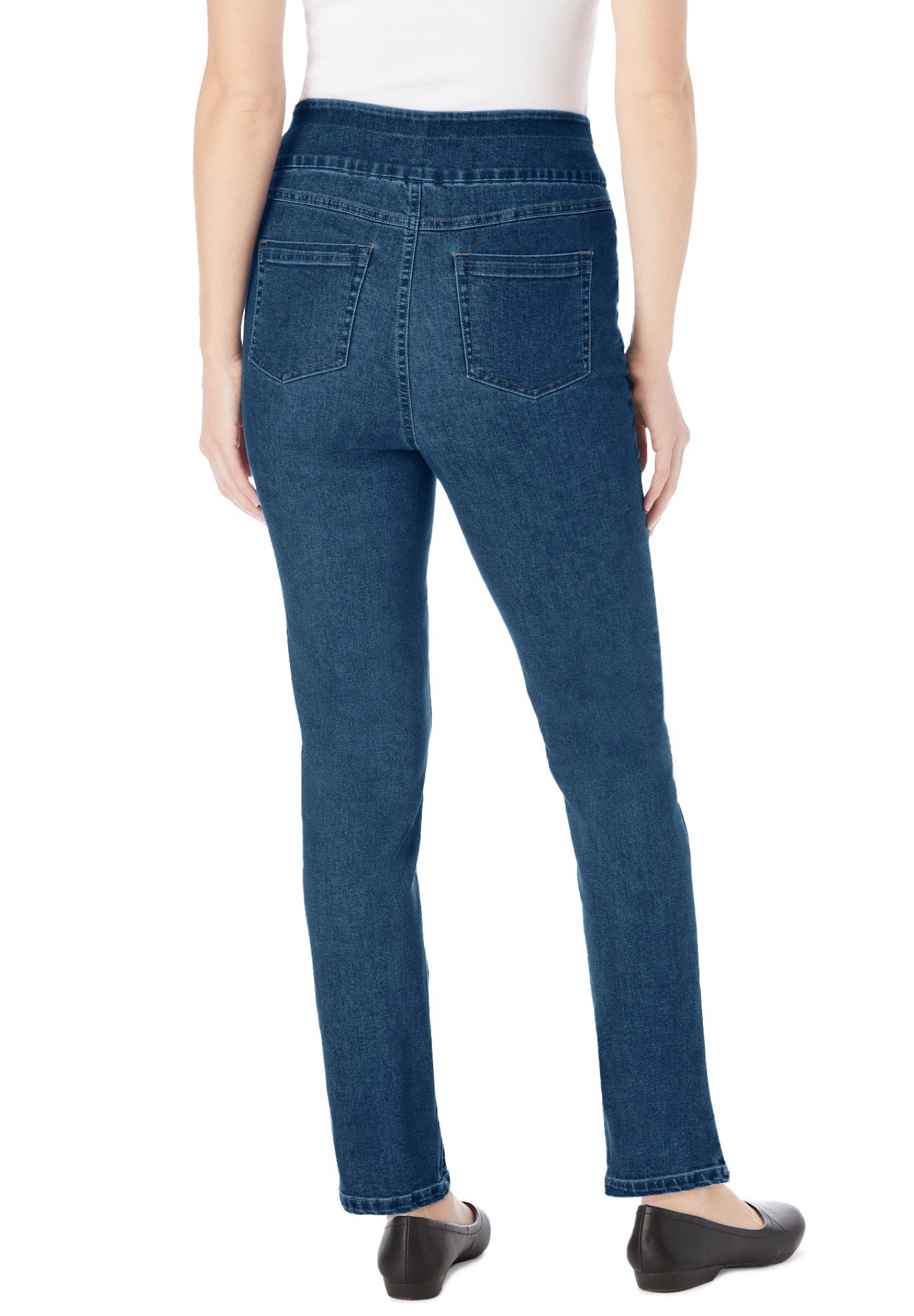 Smooth Waist Pull-On Flex Fit Straight-Leg Stretch Denim Jeans image number 2