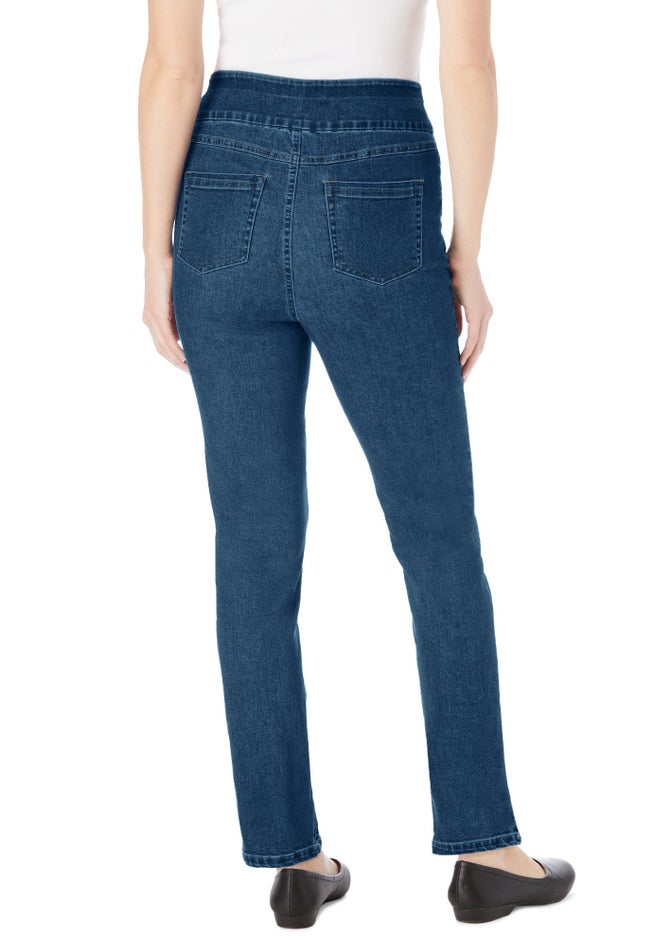 Smooth Waist Pull-On Flex Fit Straight-Leg Stretch Denim Jeans image number 2