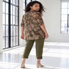Plus Size Tara Pleated Shirt &ndash; Adjustable 3/4 Sleeve Swing Tunic with Notch Collar image number null