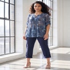 Plus Size Tara Pleated Shirt &ndash; Adjustable 3/4 Sleeve Swing Tunic with Notch Collar image number null