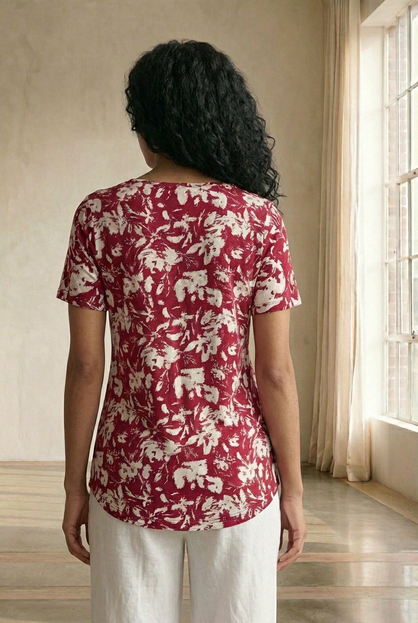 Stretch Jersey Knit V-Neck Inverted Pleat Short Sleeve Tunic image number 1