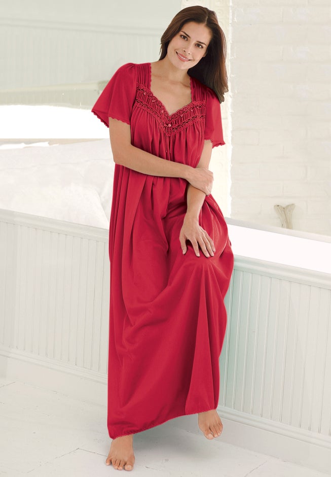 Long Silky Lace-Trim Gown image number 4