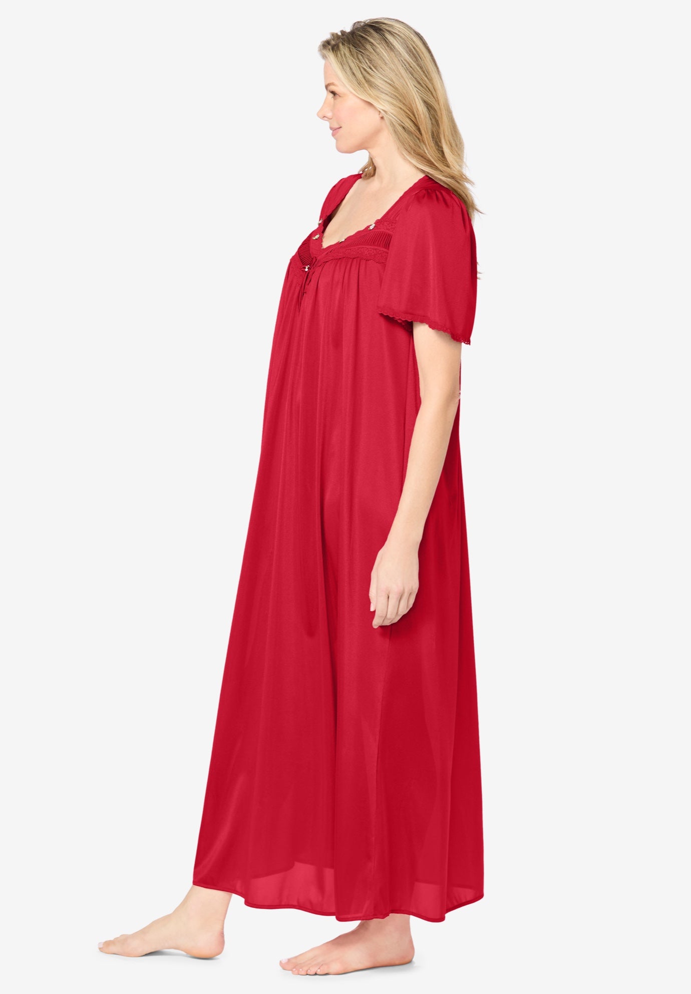 Long Silky Lace-Trim Gown image number 2