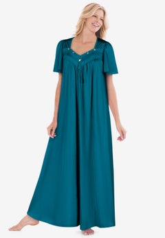 Long Silky Lace-Trim Gown