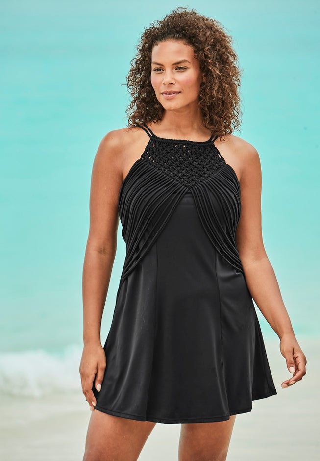 High-Neck Macrame Swim Dress image number null