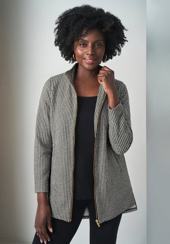 Stretch Cotton Zip Front Hi-Low Jacket image number 0