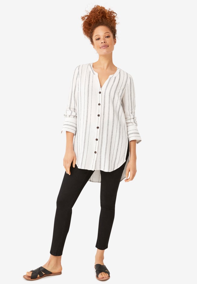 Striped Linen-Blend Tunic image number 0