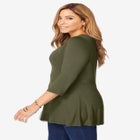 Stretch Knit Henley Notch Babydoll Tunic image number null