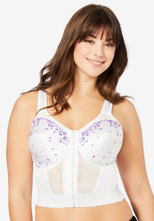 Embroidered Front-Close Longline Posture Bra image number 0