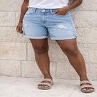 Stretch Denim Mid-rise Boyfriend Shorts image number null