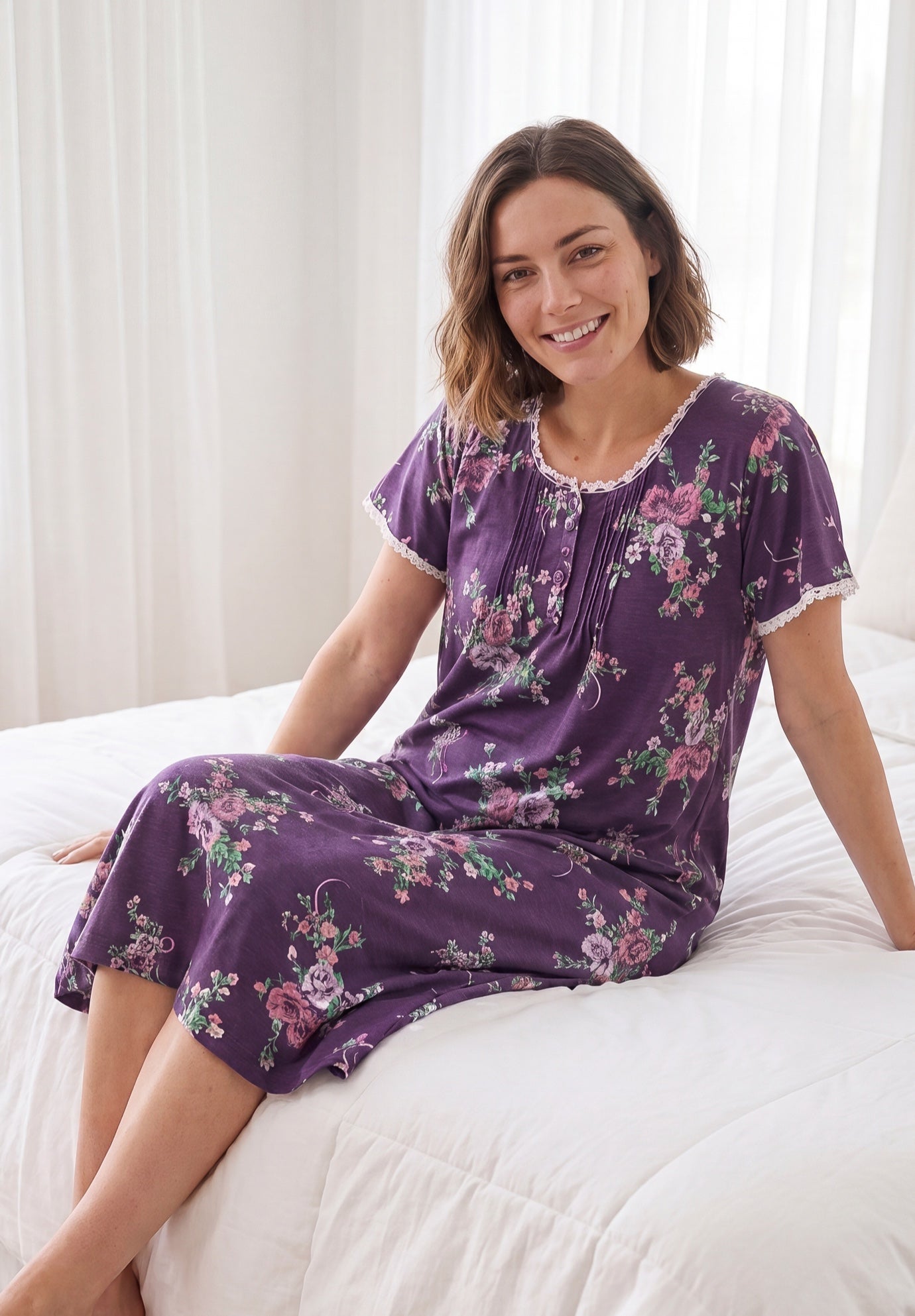 Short Pintuck Knit Gown image number 5