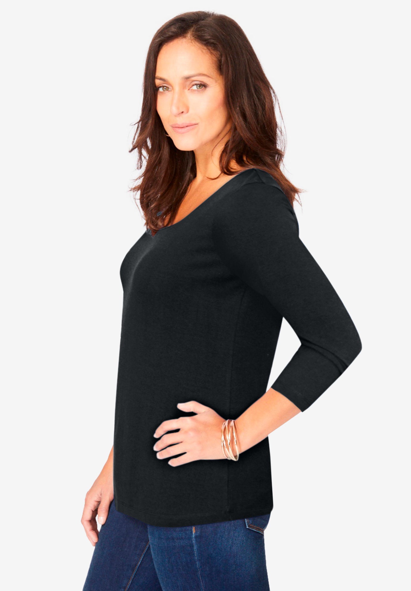 Stretch Cotton Scoop Neck Tee image number 1