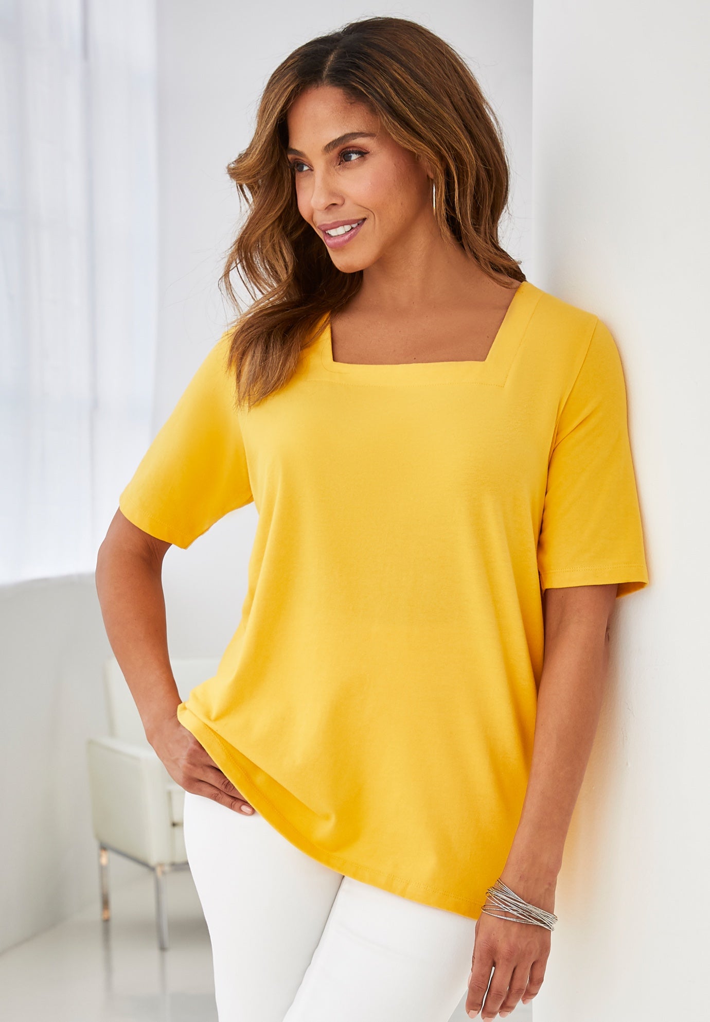 Stretch Cotton Square Neck Tee image number 0