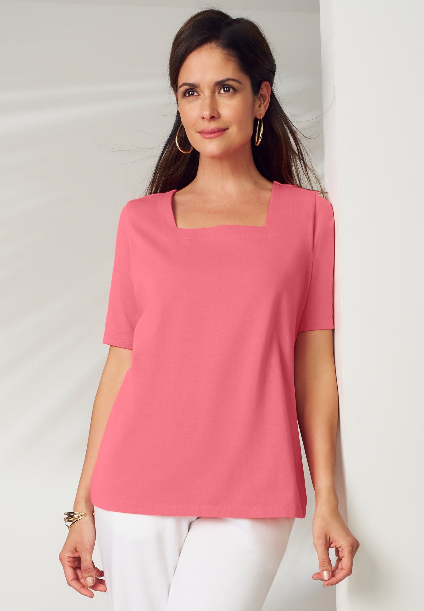 Stretch Cotton Square Neck Tee image number 0