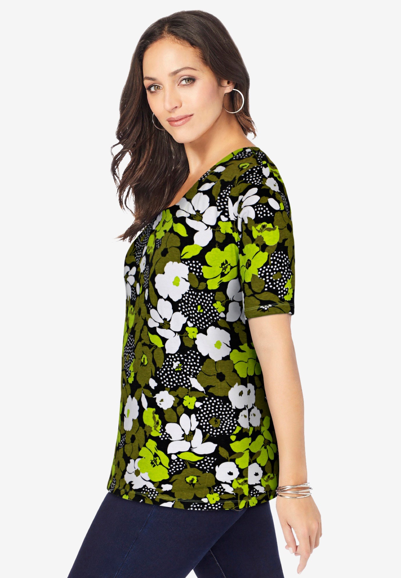 Stretch Cotton Square Neck Tee image number 1