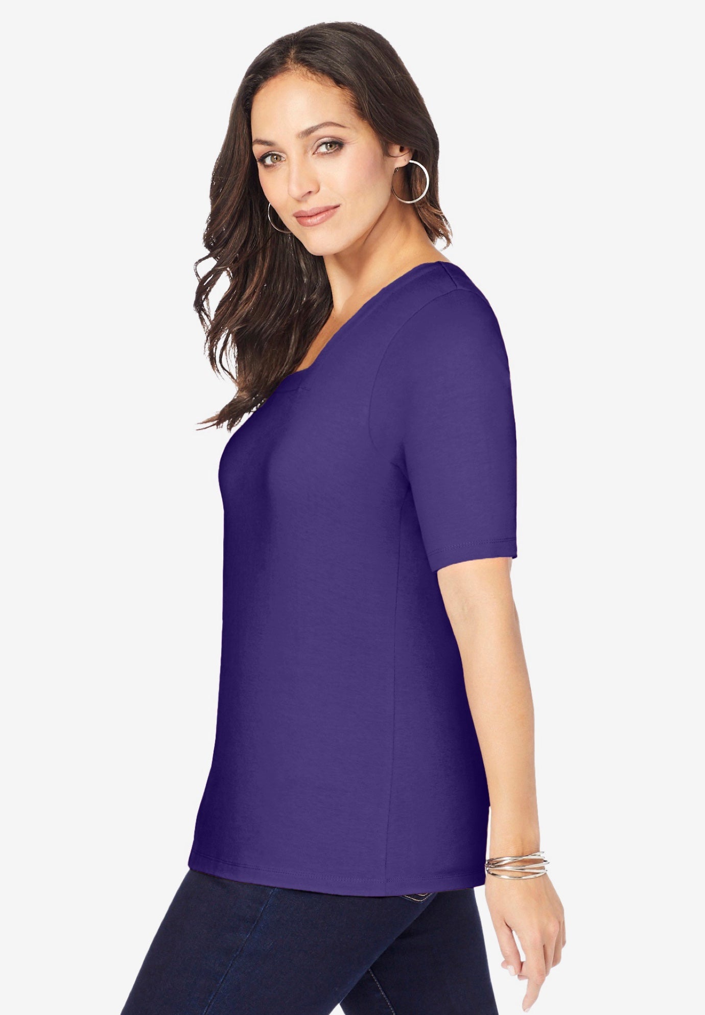 Stretch Cotton Square Neck Tee image number 1