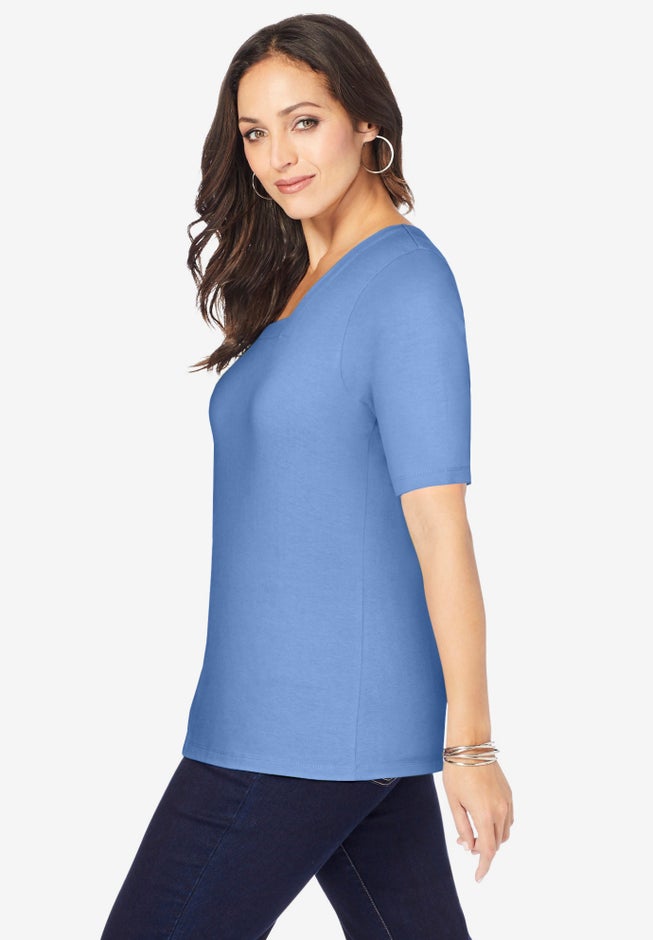 Stretch Cotton Square Neck Tee image number 1