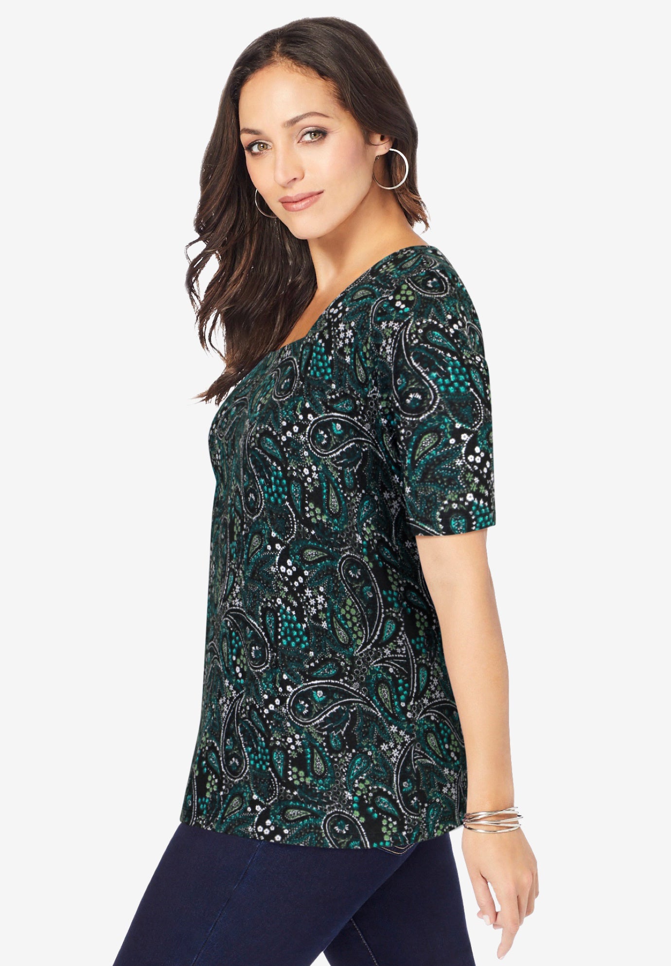 Stretch Cotton Square Neck Tee image number 1