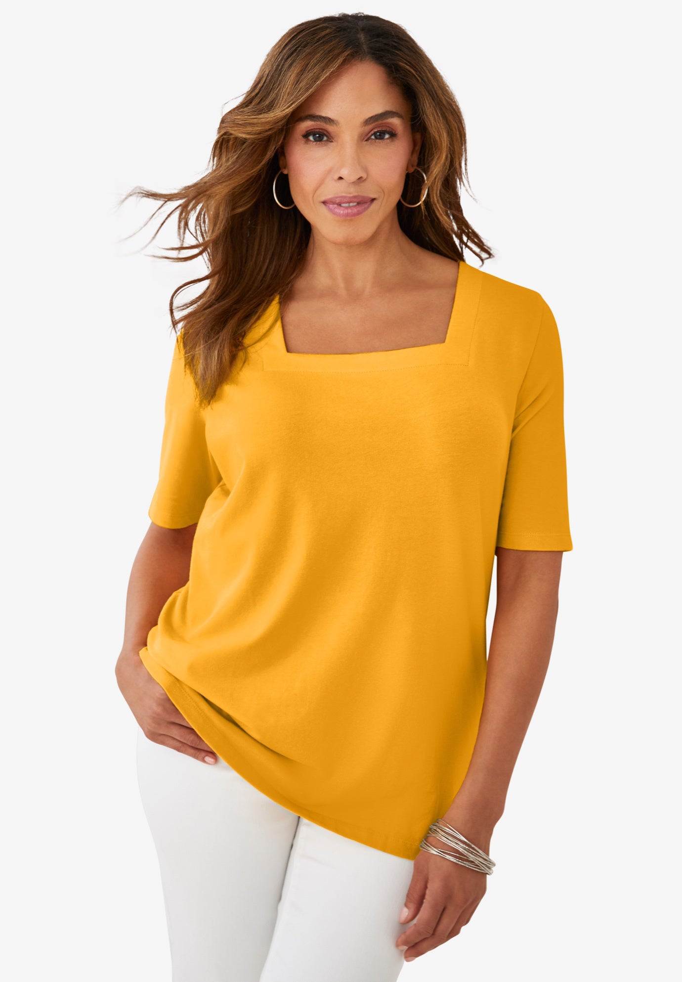 Stretch Cotton Square Neck Tee image number 0