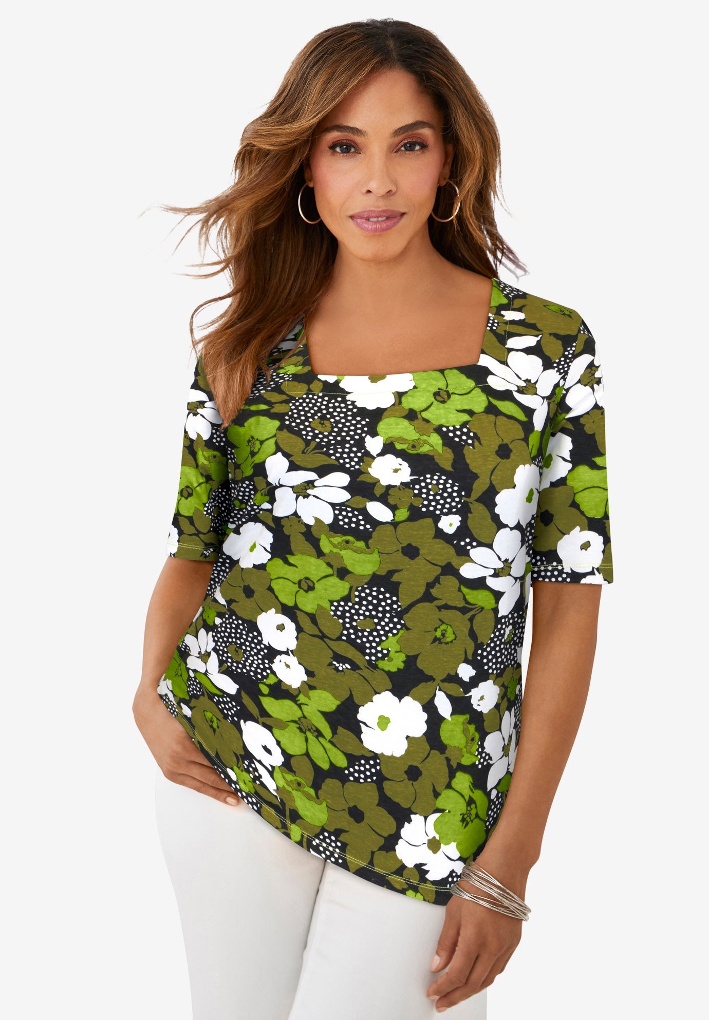 Stretch Cotton Square Neck Tee image number 0