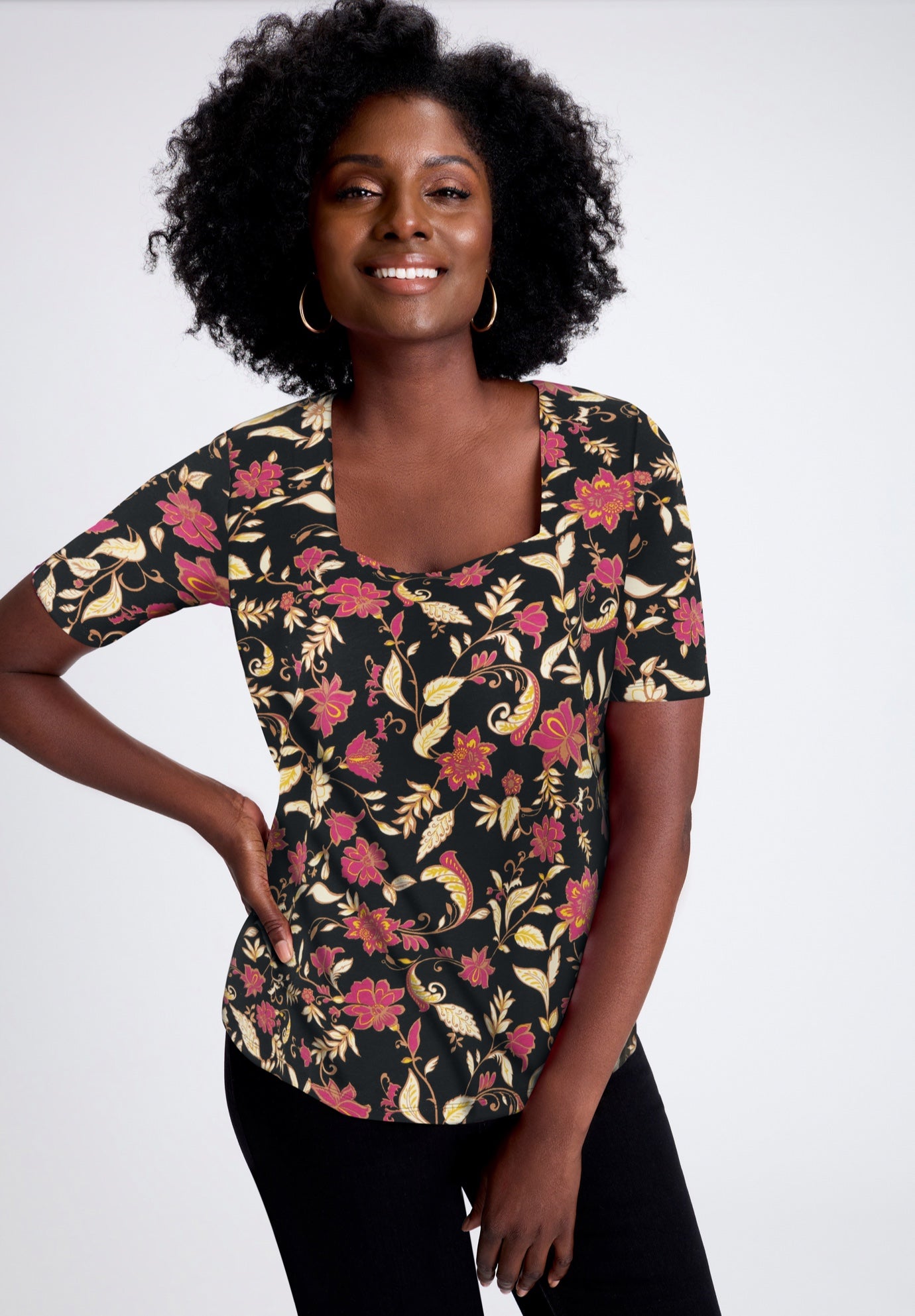 Stretch Cotton Square Neck Tee image number 0