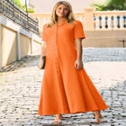 Stretch Cotton Button Front Maxi Dress image number null