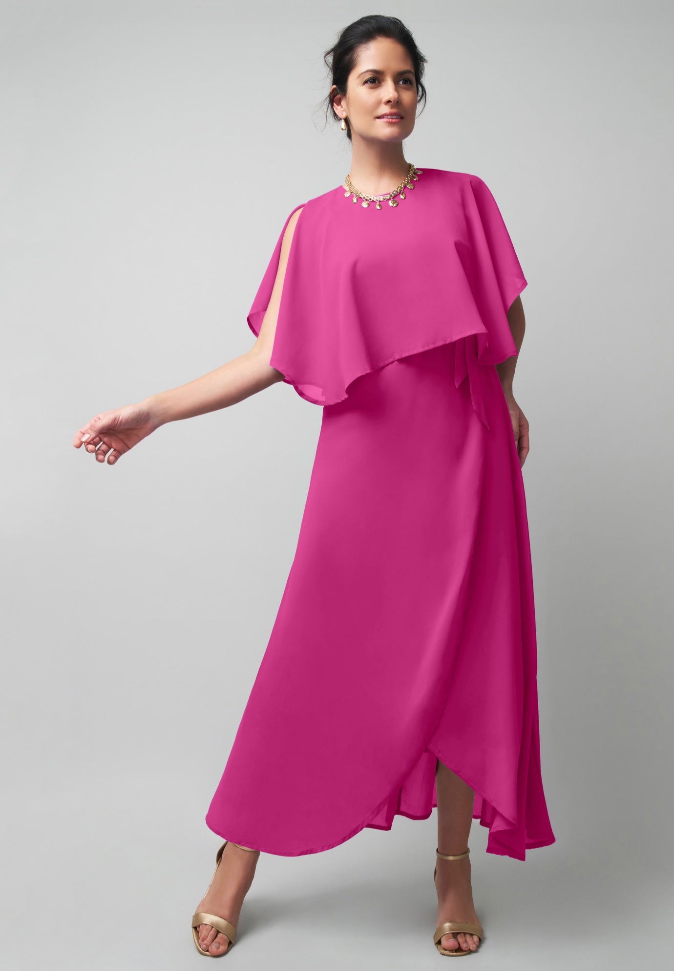 Georgette Maxi Cape Sleeve Dress image number 0