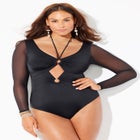 Mesh Sleeve Halter One-Piece Swimsuit image number null