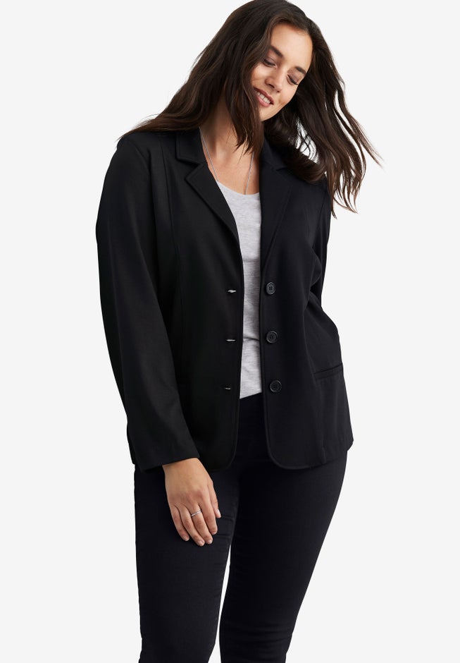 Ponte Knit Button-Front Blazer image number null