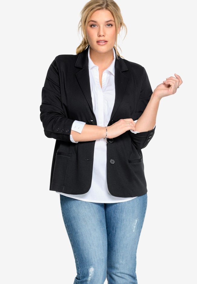 Ponte Knit Button-Front Blazer image number null