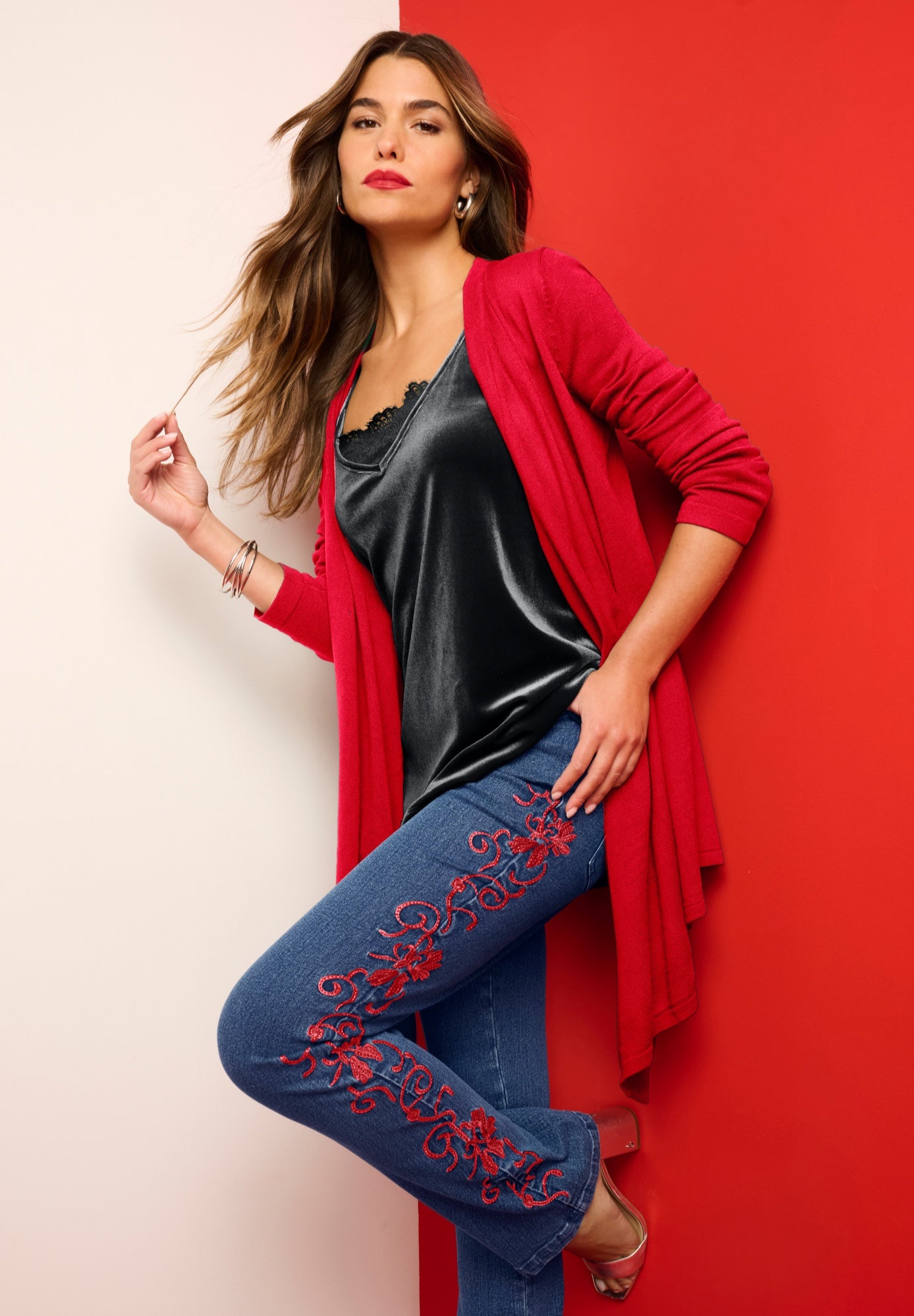 Plus Size Lightweight Handkerchief Hem Cardigan Sweater image number 1