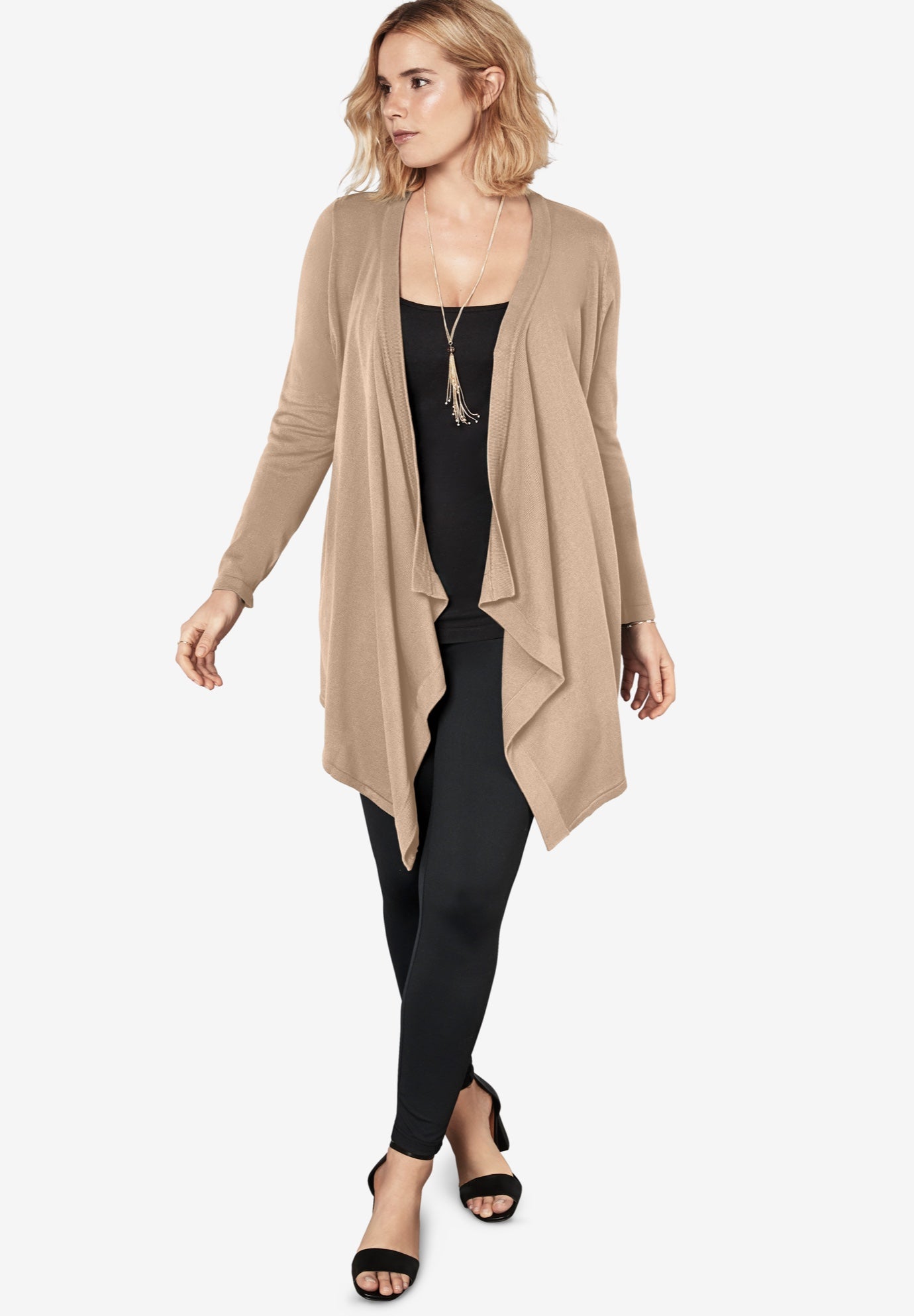 Plus Size Lightweight Handkerchief Hem Cardigan Sweater image number 0