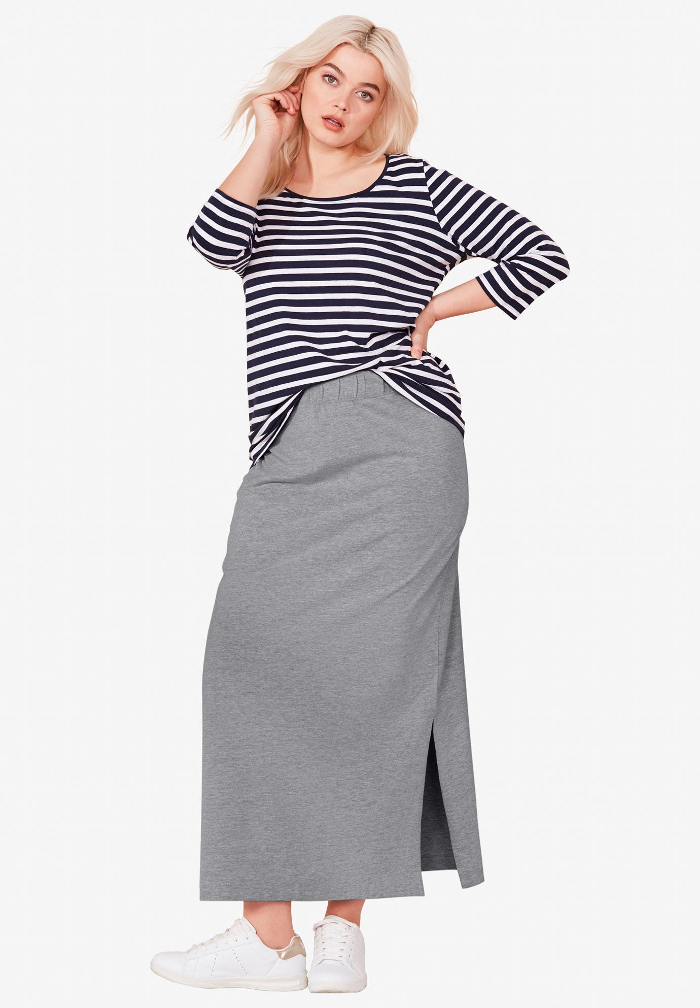 Cotton Spandex Pull On A Line Maxi Skirt image number 0