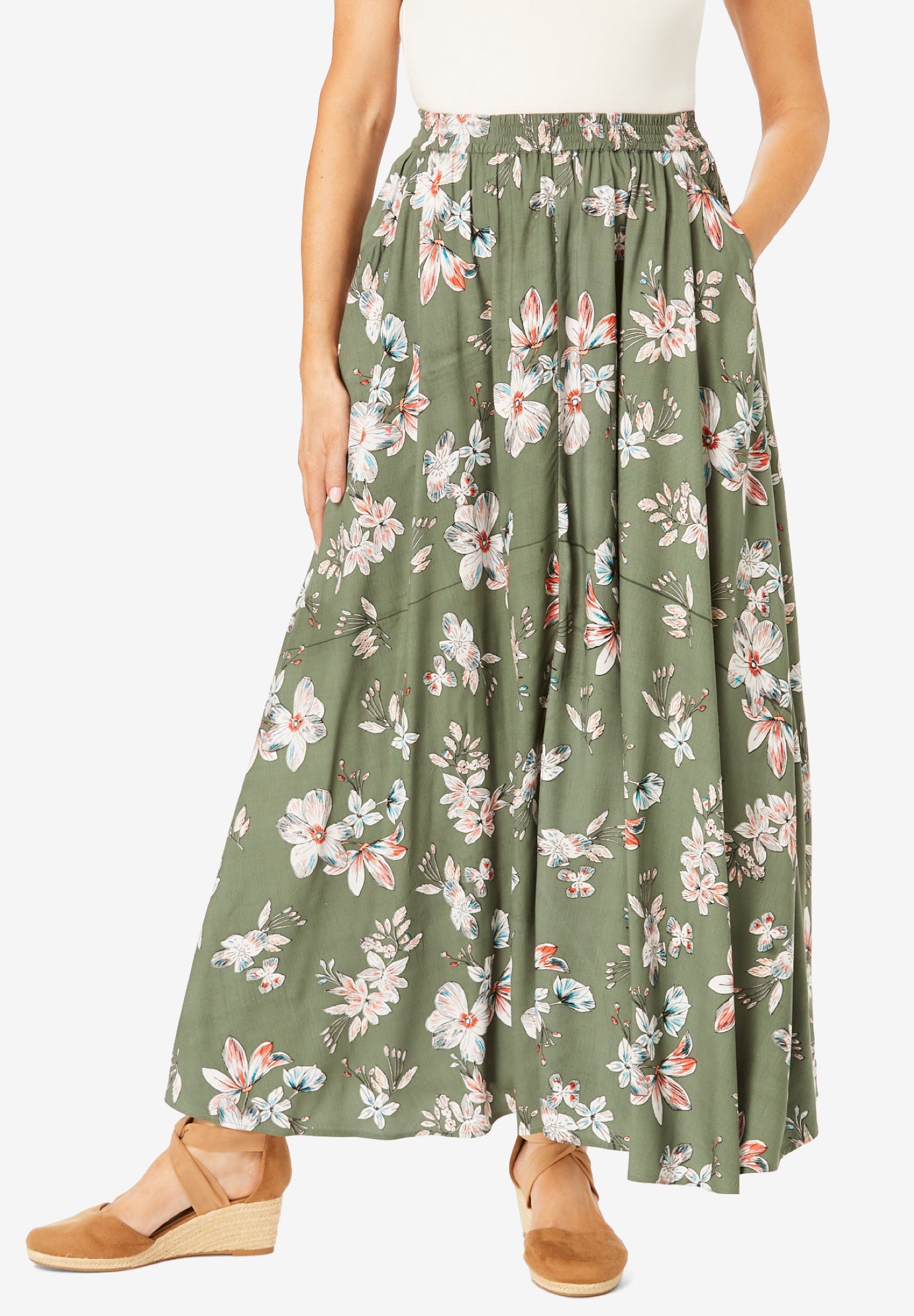 Pull-On Elastic Waist Soft Maxi Skirt image number 1