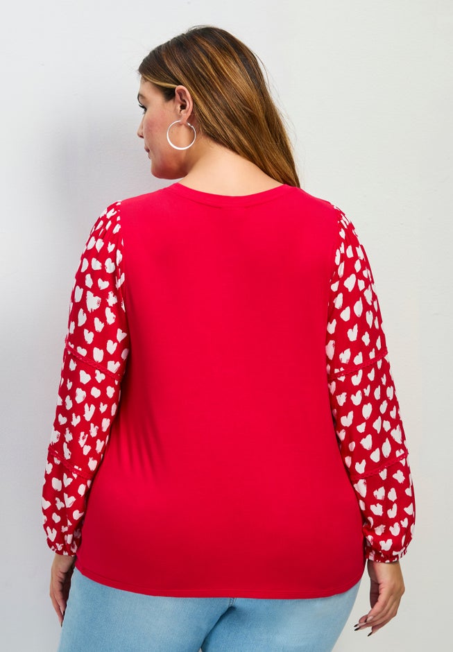 Mix Media Heart Sleeve Top image number 1