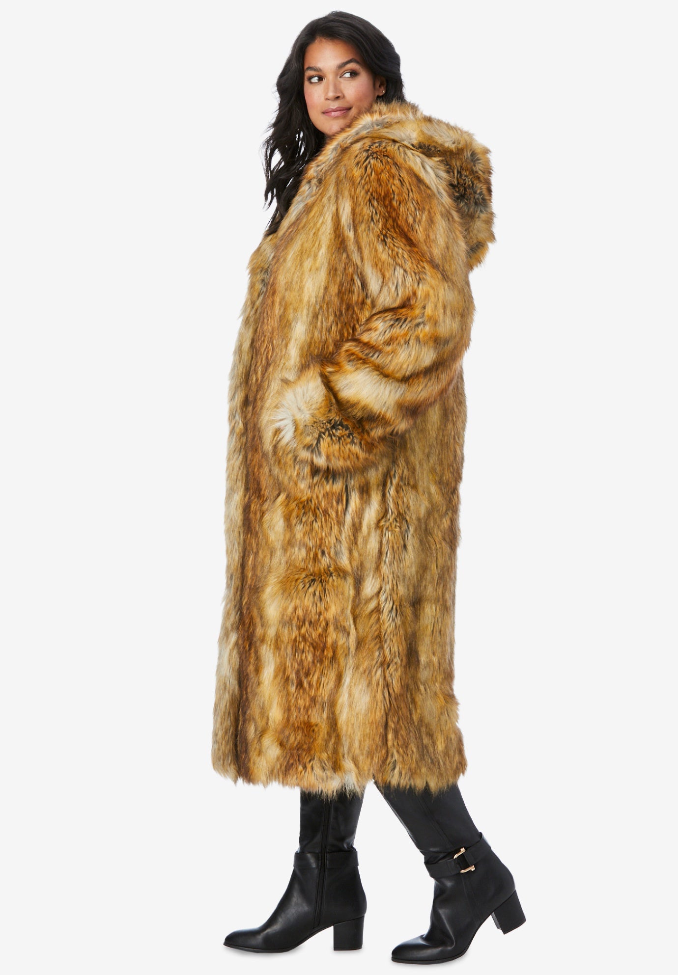 Plus Size Hooded Faux Fur Coat image number 2