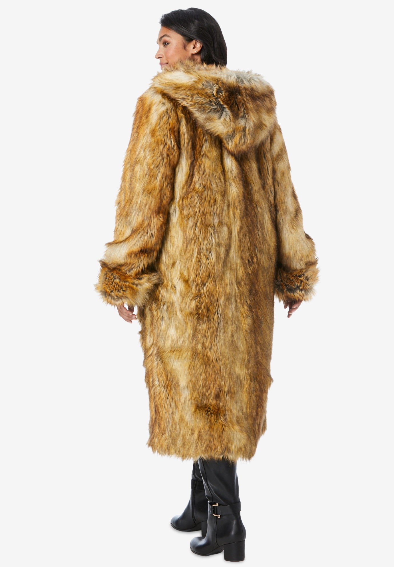 Plus Size Hooded Faux Fur Coat image number 3