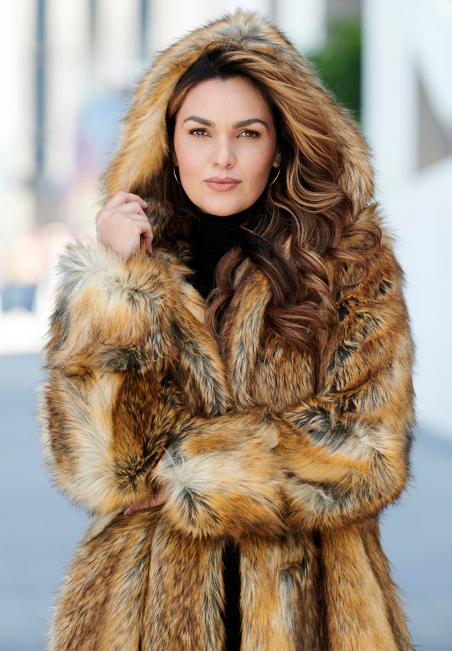 Plus Size Hooded Faux Fur Coat image number 4