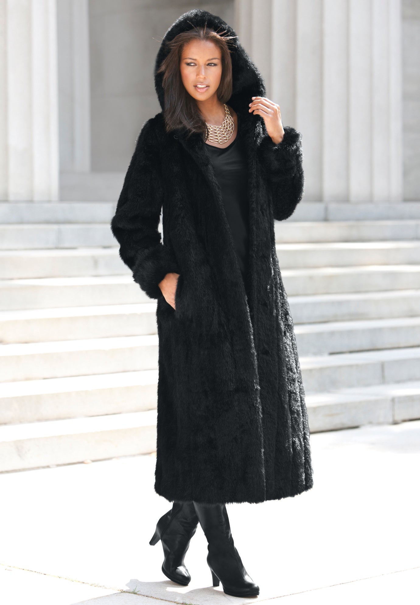 Plus Size Hooded Faux Fur Coat image number 6