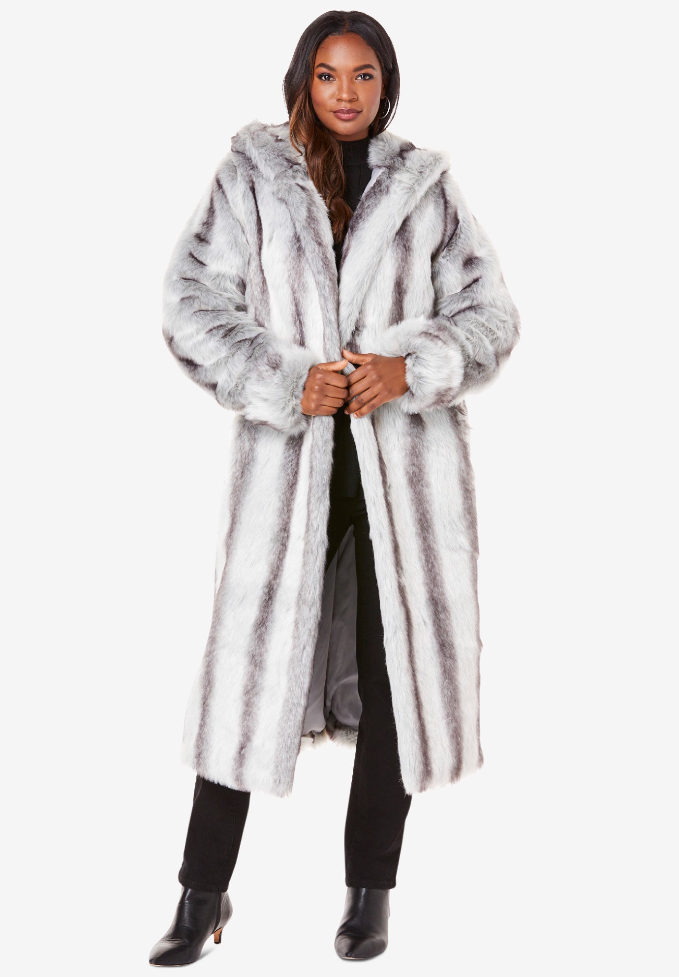 Plus Size Hooded Faux Fur Coat image number 1