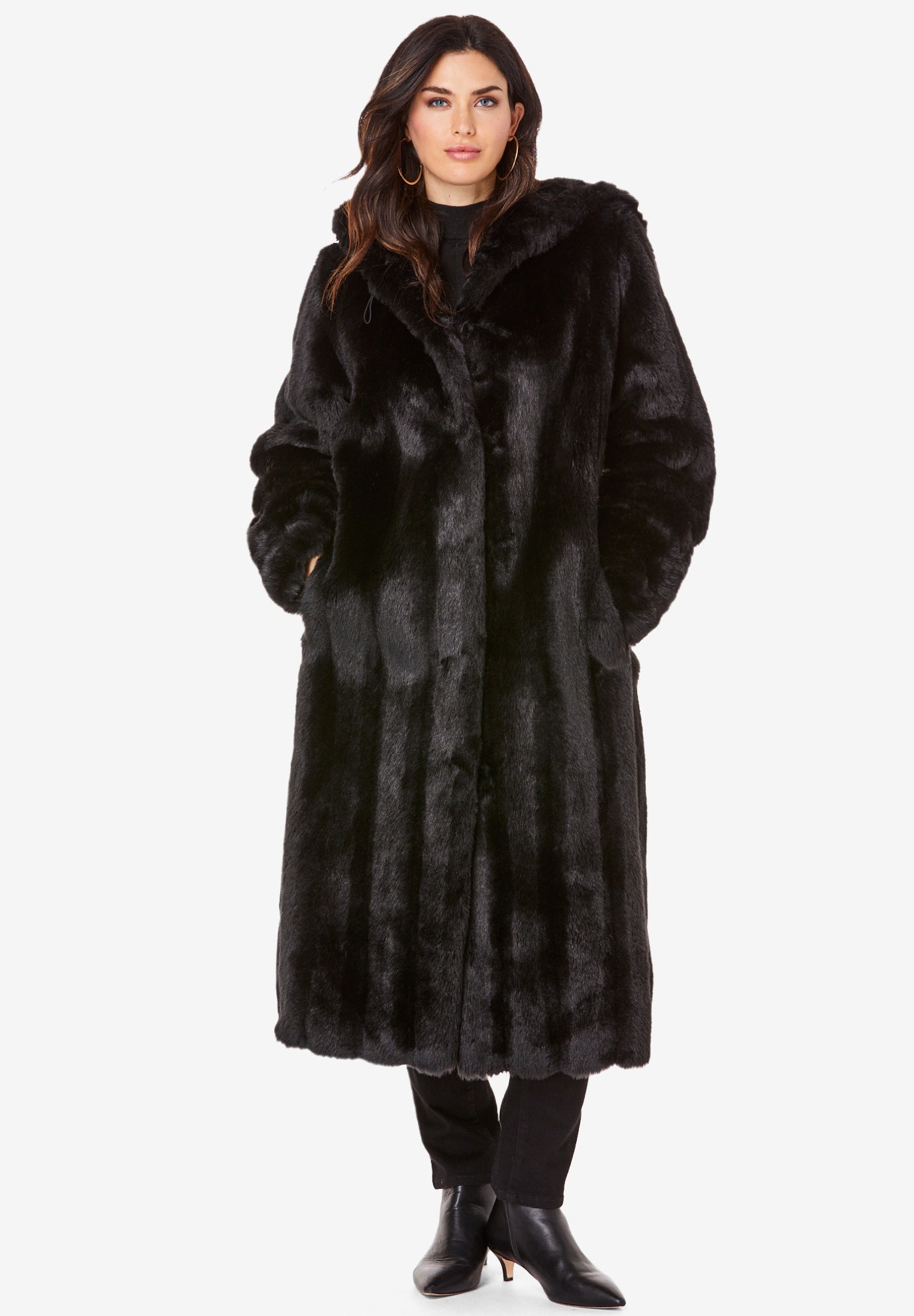 Plus Size Hooded Faux Fur Coat image number 1