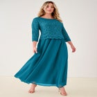 Plus Size Sequin Lace Three Quarter Sleeve A-Line Gown image number null
