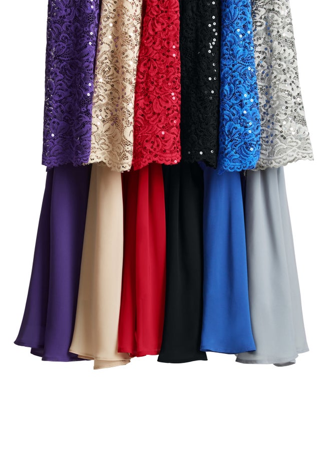 Plus Size Sparkle Lace Popover A-Line Gown with 3/4 Sleeves image number 5