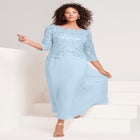 Plus Size Sequin Lace Three Quarter Sleeve A-Line Gown image number null