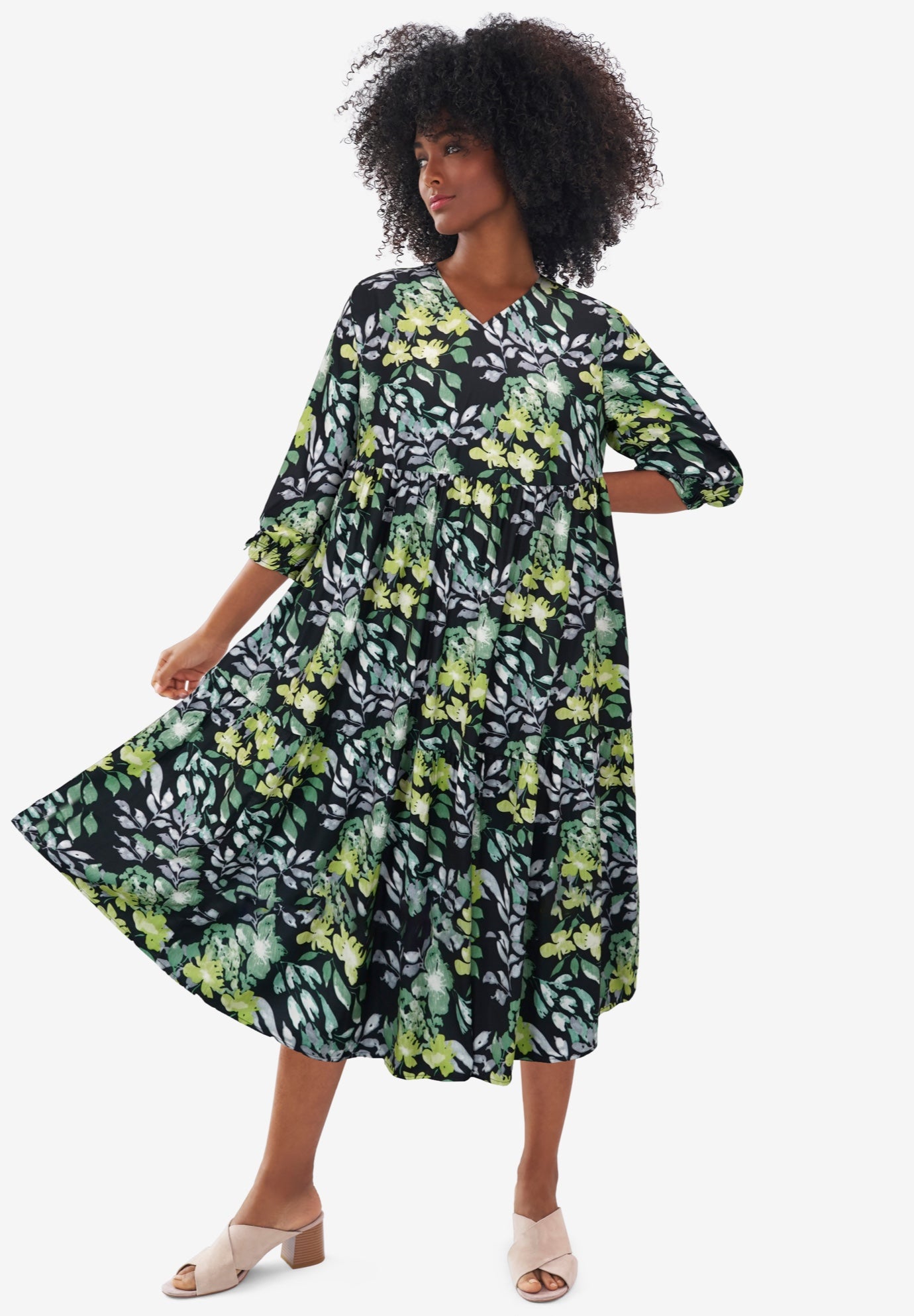 V-Neck Tiered Midi Dress image number 0